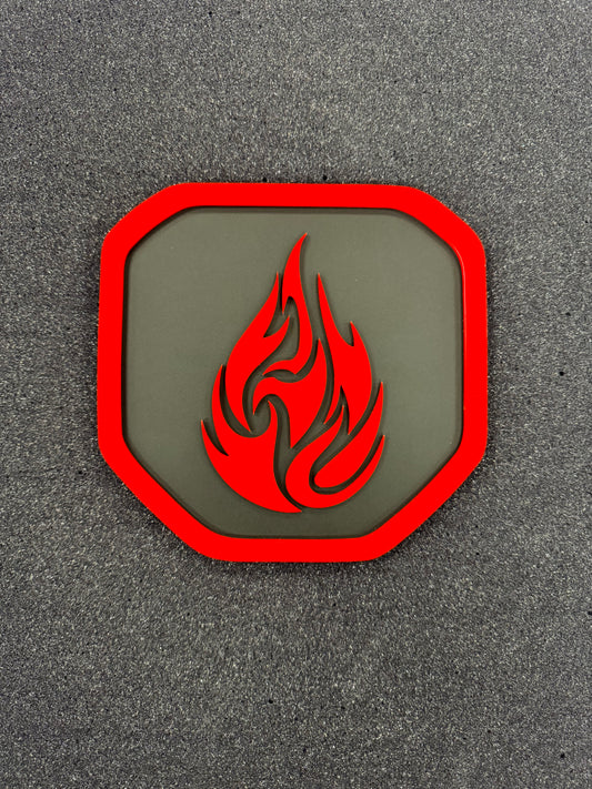 Flames Shield tailgate badge